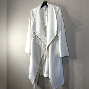 Milly Fringe open front coat in ivory | Size Medium (True to size)
